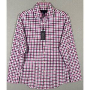 NWT Mizzen Main Performance Menswear Shirt Mens S Pink Plaid Button Up Trim Fit
